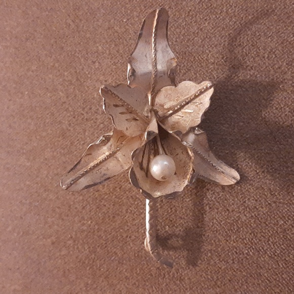 Retro sterling pearl orchid brooch - Picture 1 of 2